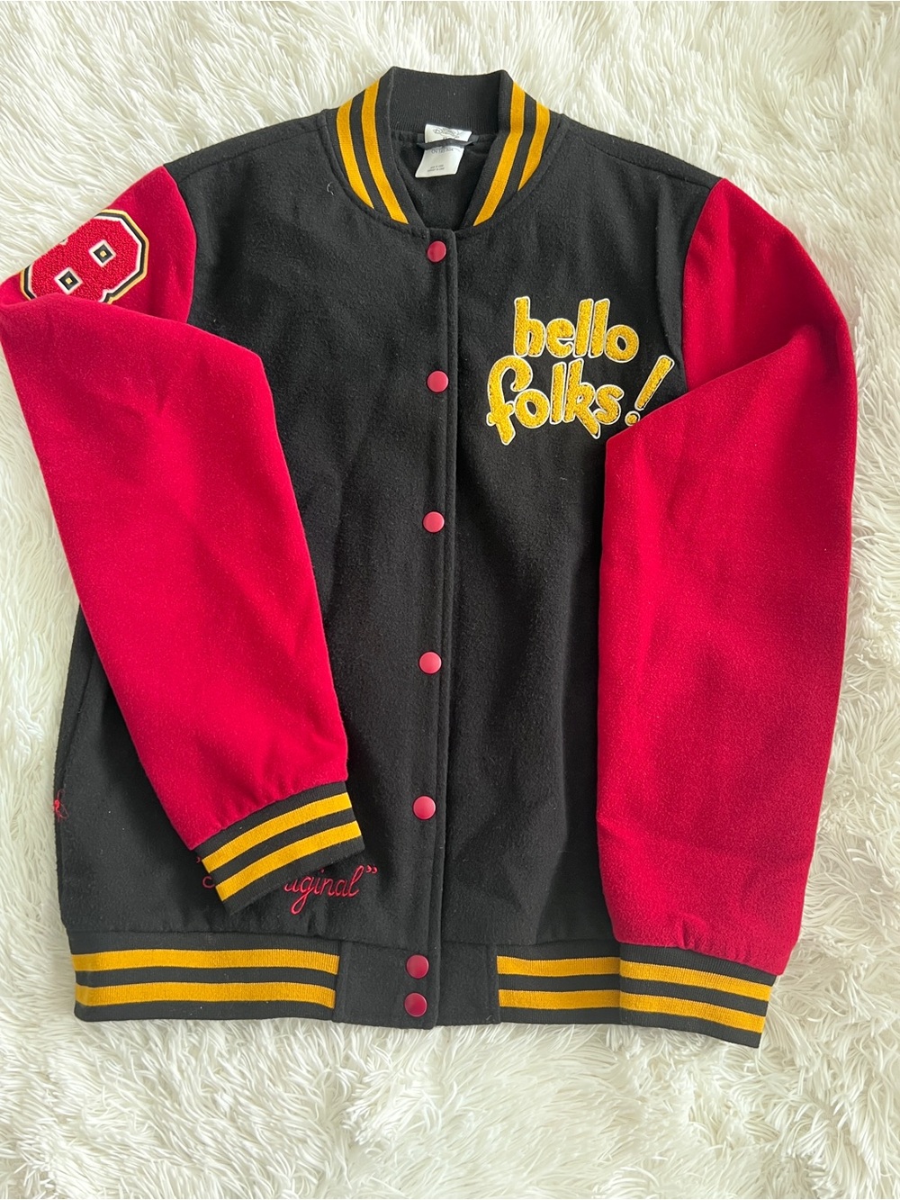 Disney Black & Red Varsity Jacket with Yellow Accents